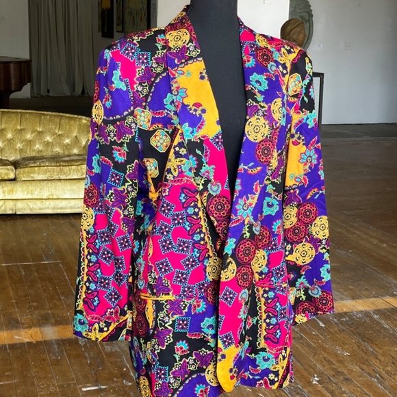 Jeweled tones retro relaxed/loose-fit single button blazer - Picture 7 of 7